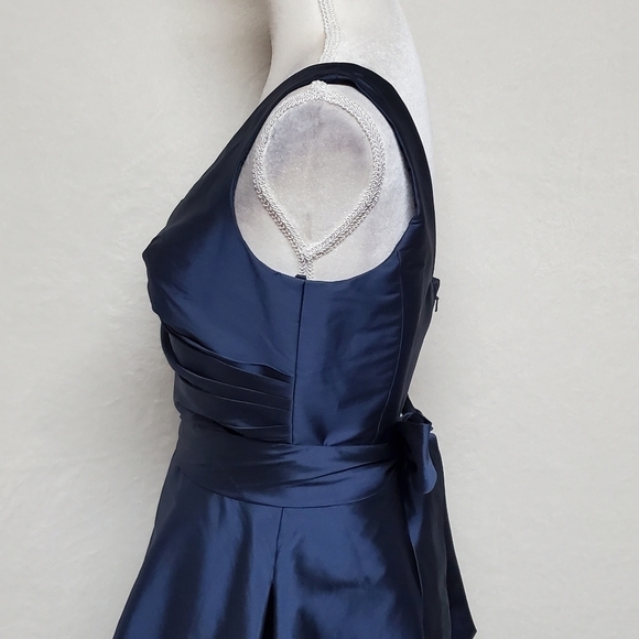 Alfred Sung Midnight Peau De Soie Pleated Side Pocket V-neck Wrap Cocktail Dress - Picture 8 of 16